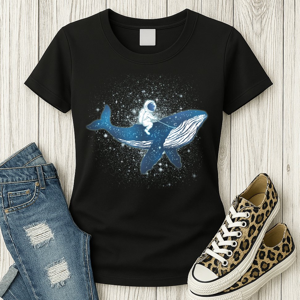 Galaxy Space Astronaut Whale Womens T-Shirt