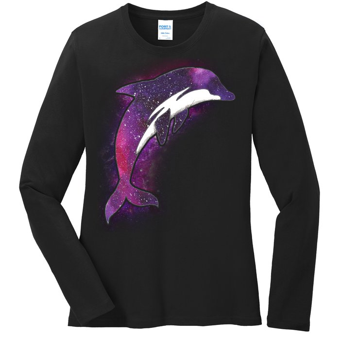 Galaxy Stars Dolphin Ladies Long Sleeve Shirt