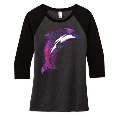 Galaxy Stars Dolphin Women's Tri-Blend 3/4-Sleeve Raglan Shirt