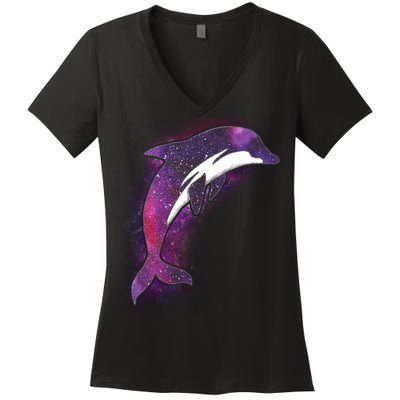 Galaxy Stars Dolphin Women's V-Neck T-Shirt