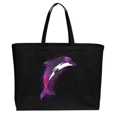 Galaxy Stars Dolphin Cotton Canvas Jumbo Tote