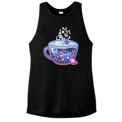 Galaxy Tea Cool Space Graphic Ladies PosiCharge Tri-Blend Wicking Tank