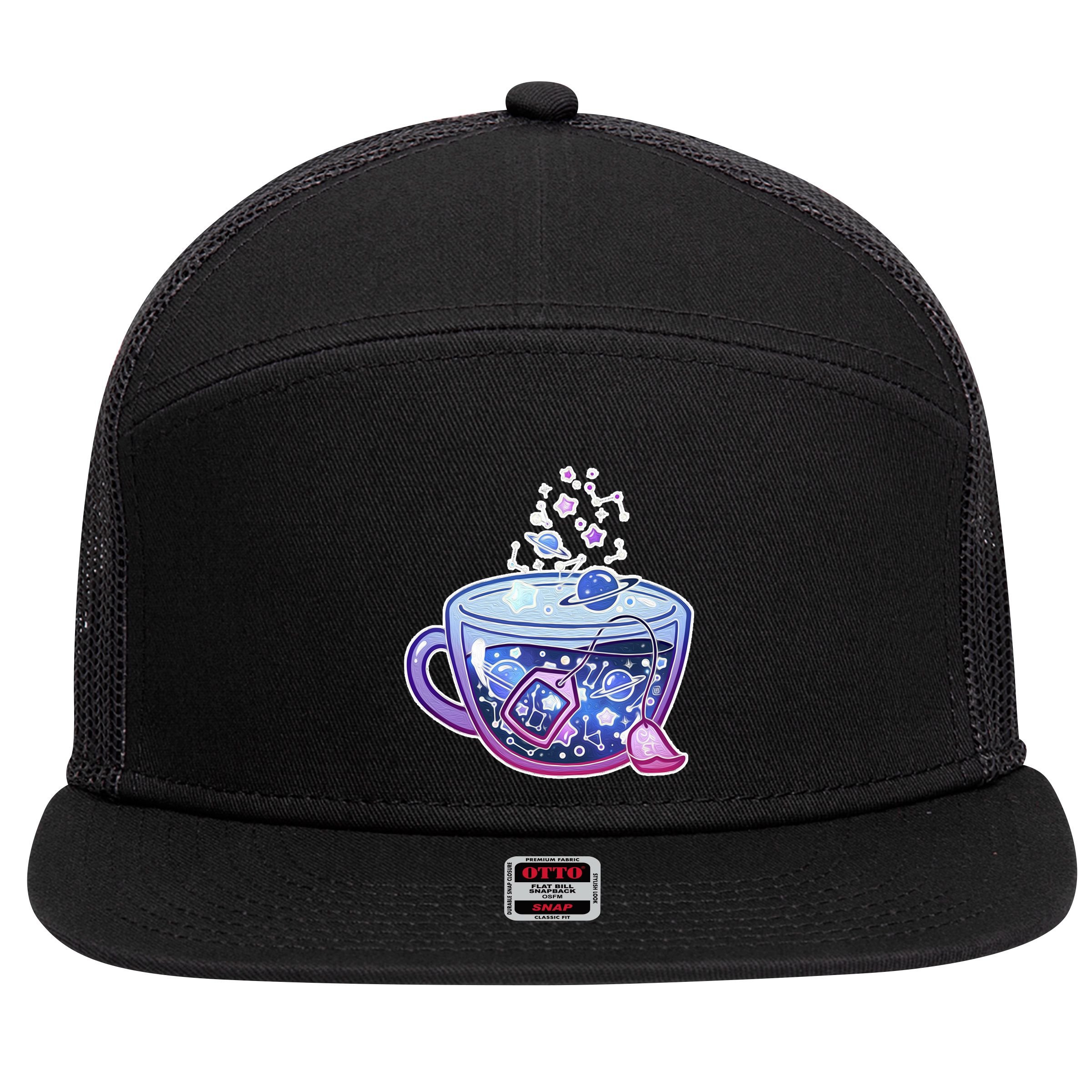 Galaxy Tea Cool Space Graphic 7 Panel Mesh Trucker Snapback Hat