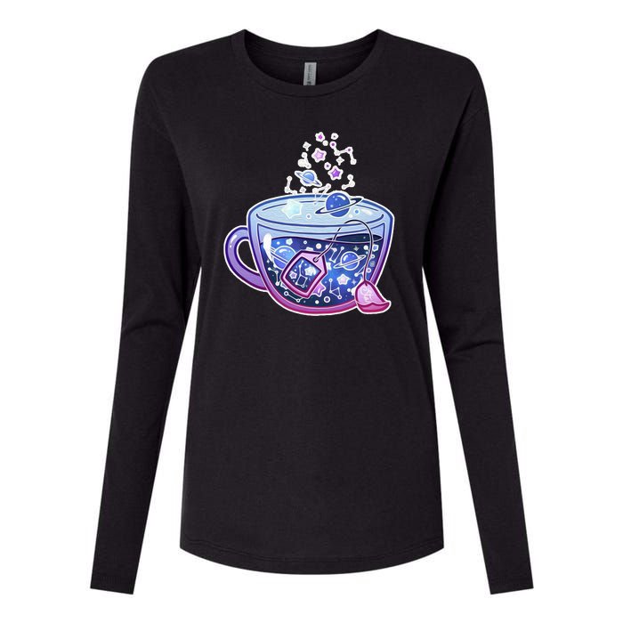 Galaxy Tea Cool Space Graphic Womens Cotton Relaxed Long Sleeve T-Shirt