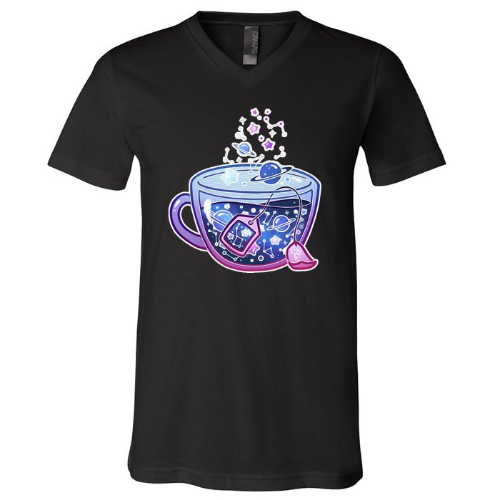 Galaxy Tea Cool Space Graphic V-Neck T-Shirt