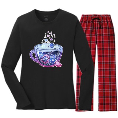 Galaxy Tea Cool Space Graphic Women's Long Sleeve Flannel Pajama Set 