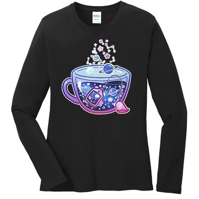 Galaxy Tea Cool Space Graphic Ladies Long Sleeve Shirt