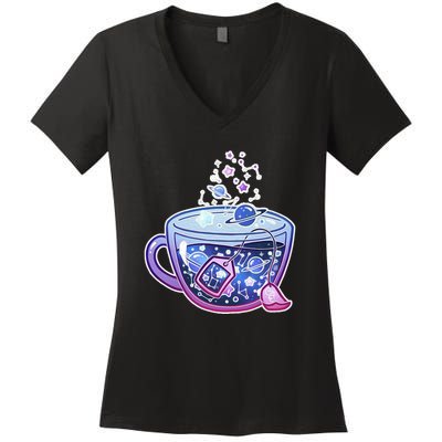Galaxy Tea Cool Space Graphic Women's V-Neck T-Shirt