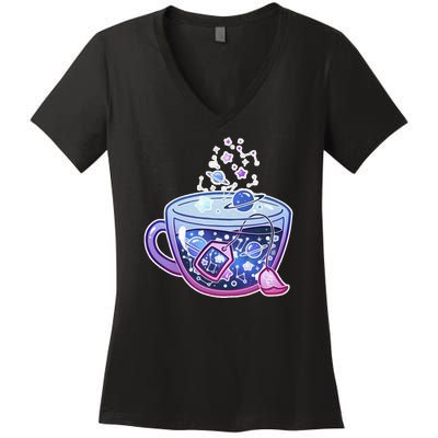 Galaxy Tea Cool Space Graphic Women's V-Neck T-Shirt