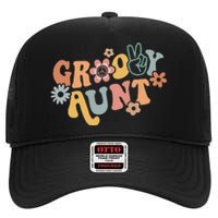 Groovy Aunt Matching Family 1st Birthday Party High Crown Mesh Back Trucker Hat