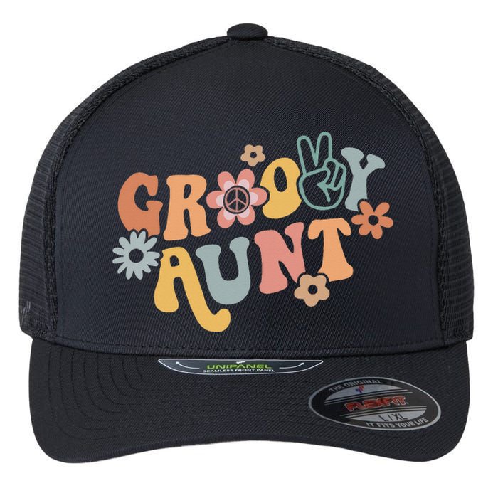 Groovy Aunt Matching Family 1st Birthday Party Flexfit Unipanel Trucker Cap