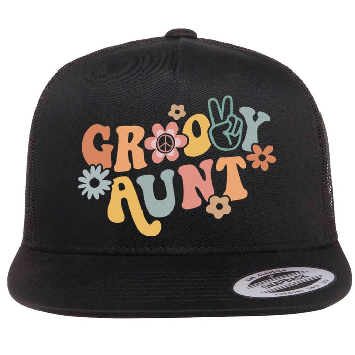 Groovy Aunt Matching Family 1st Birthday Party Flat Bill Trucker Hat