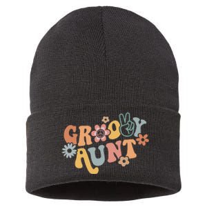 Groovy Aunt Matching Family 1st Birthday Party Sustainable Knit Beanie