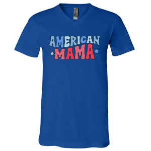 Groovy American Mama 4th Of July American Mom Gift V-Neck T-Shirt