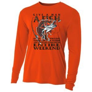 Give A Man A Fish Funny Fishing Fanatic Cooling Performance Long Sleeve Crew