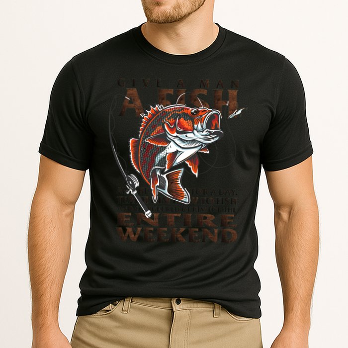 Give A Man A Fish Funny Fishing Fanatic Cooling Performance Crew T-Shirt