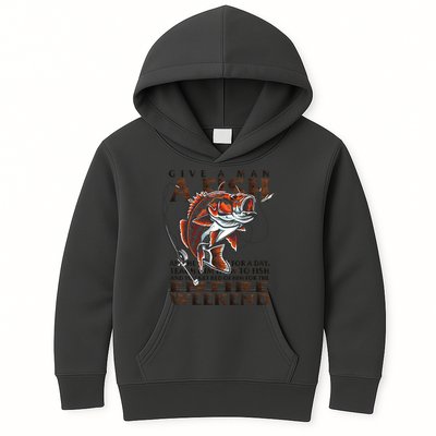 Give A Man A Fish Funny Fishing Fanatic Kids Hoodie