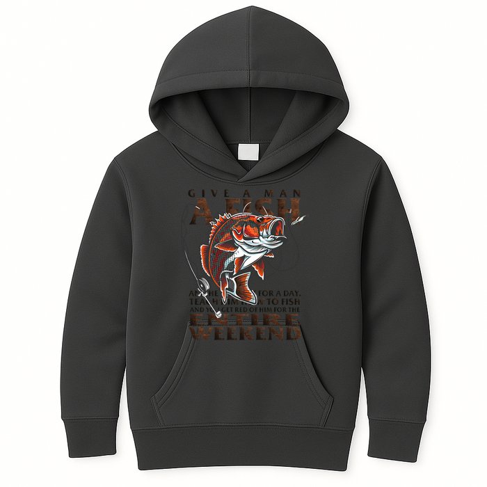 Give A Man A Fish Funny Fishing Fanatic Kids Hoodie