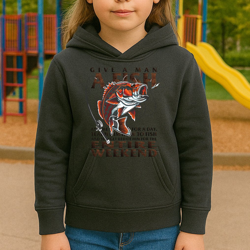 Give A Man A Fish Funny Fishing Fanatic Kids Hoodie