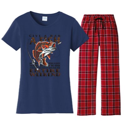 Give A Man A Fish Funny Fishing Fanatic Women's Flannel Pajama Set