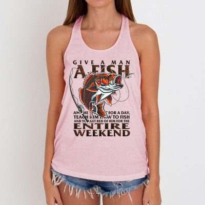 Give A Man A Fish Funny Fishing Fanatic Women's Knotted Racerback Tank