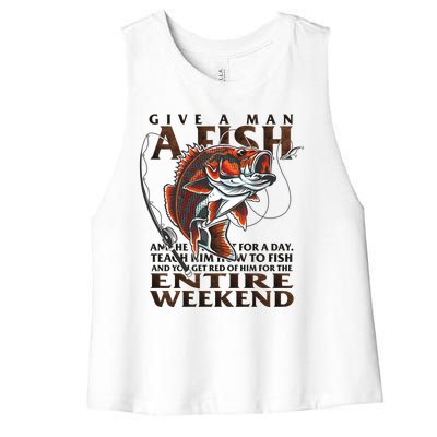 Give A Man A Fish Funny Fishing Fanatic Women's Racerback Cropped Tank