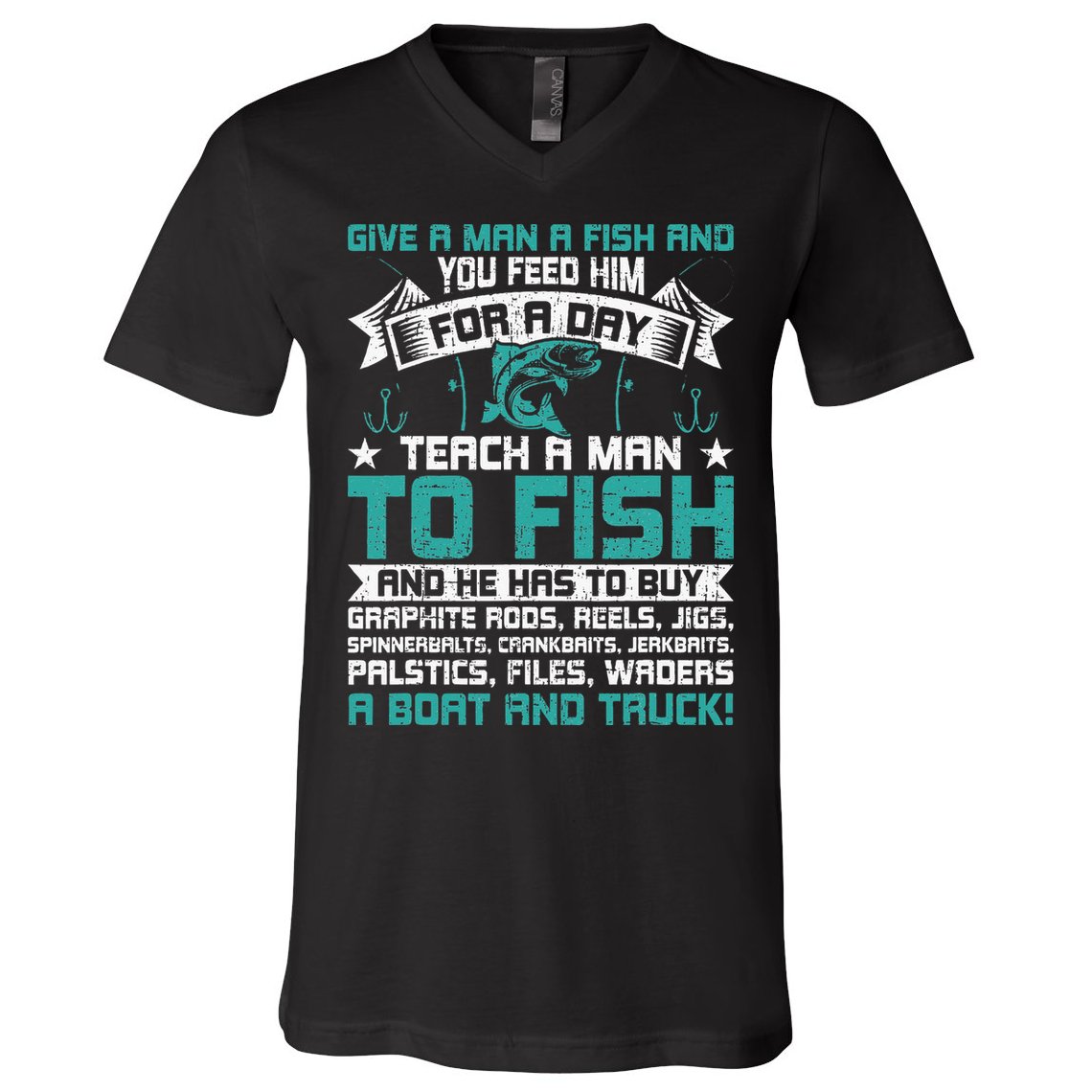 Give A Man A Fish Carp Fly Fishing Angling V-Neck T-Shirt