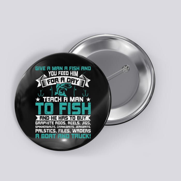Give A Man A Fish Carp Fly Fishing Angling Button