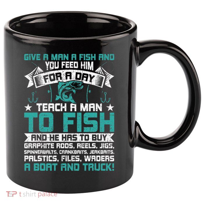 Give A Man A Fish Carp Fly Fishing Angling 11oz C Handle Ceramic Mug