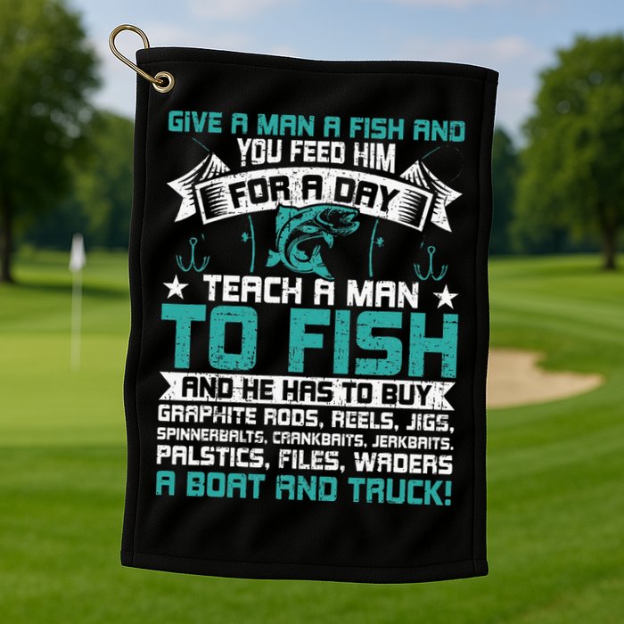 Give A Man A Fish Carp Fly Fishing Angling Golf Towel