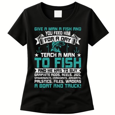 Give A Man A Fish Carp Fly Fishing Angling Womens T-Shirt