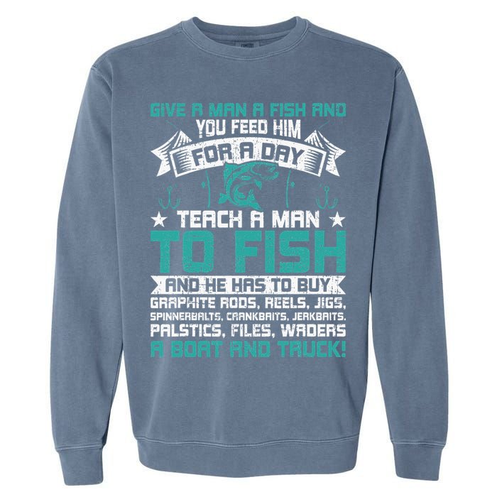 Give A Man A Fish Carp Fly Fishing Angling Garment-Dyed Sweatshirt