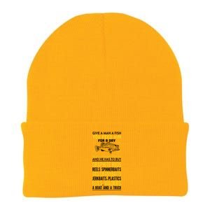 Give A Man A Fish You Feed Him For A Day Teach Him To Fish Funny Knit Cap Winter Beanie