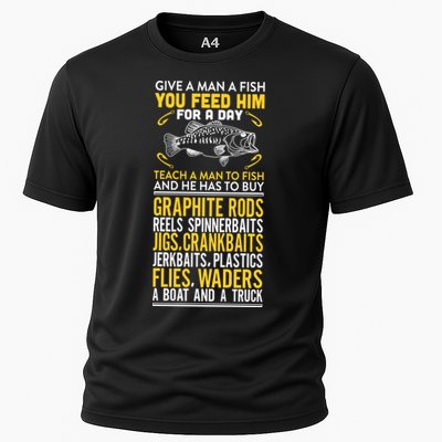 Give A Man A Fish You Feed Him For A Day Teach Him To Fish Funny Performance Shirt