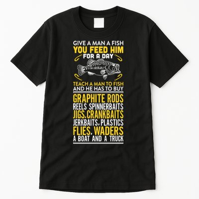 Give A Man A Fish You Feed Him For A Day Teach Him To Fish Funny Tall T-Shirt