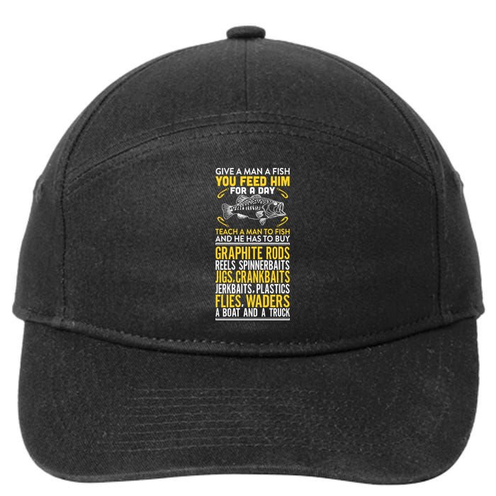 Give A Man A Fish You Feed Him For A Day Teach Him To Fish Funny 7-Panel Snapback Hat