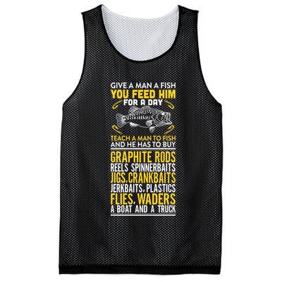 Give A Man A Fish You Feed Him For A Day Teach Him To Fish Funny Mesh Reversible Basketball Jersey Tank