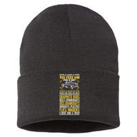 Give A Man A Fish You Feed Him For A Day Teach Him To Fish Funny Sustainable Knit Beanie