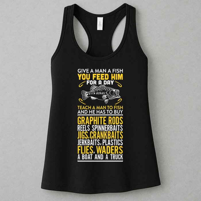 Give A Man A Fish You Feed Him For A Day Teach Him To Fish Funny Womens Tank Top