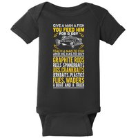 Give A Man A Fish You Feed Him For A Day Teach Him To Fish Funny Baby Bodysuit