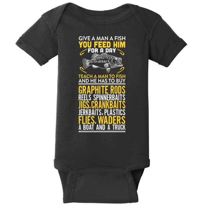 Give A Man A Fish You Feed Him For A Day Teach Him To Fish Funny Baby Bodysuit