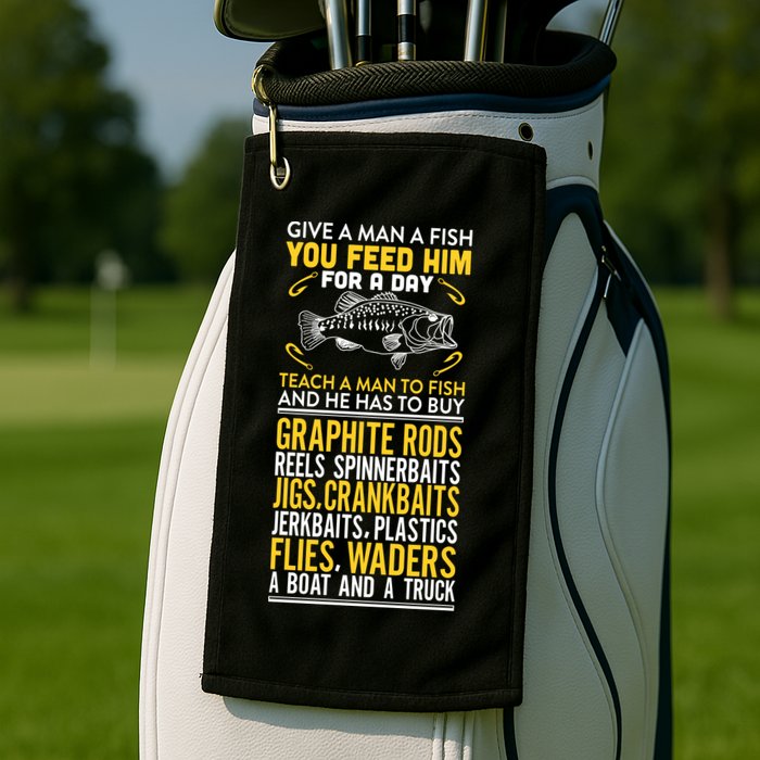 Give A Man A Fish You Feed Him For A Day Teach Him To Fish Funny Golf Towel