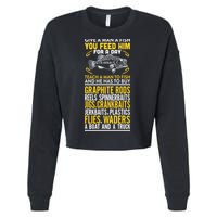 Give A Man A Fish You Feed Him For A Day Teach Him To Fish Funny Cropped Pullover Crew