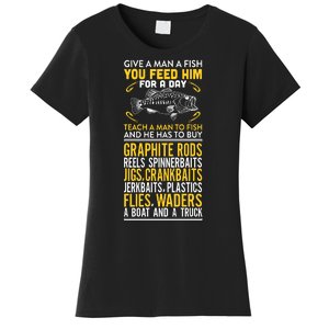 Give A Man A Fish You Feed Him For A Day Teach Him To Fish Funny Women's T-Shirt