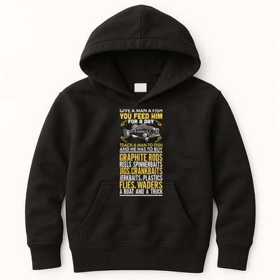 Give A Man A Fish You Feed Him For A Day Teach Him To Fish Funny Kids Hoodie
