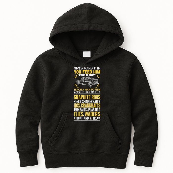 Give A Man A Fish You Feed Him For A Day Teach Him To Fish Funny Kids Hoodie