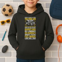 Give A Man A Fish You Feed Him For A Day Teach Him To Fish Funny Kids Hoodie