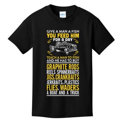 Give A Man A Fish You Feed Him For A Day Teach Him To Fish Funny Kids T-Shirt