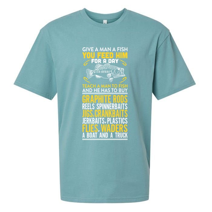Give A Man A Fish You Feed Him For A Day Teach Him To Fish Funny Sueded Cloud Jersey T-Shirt