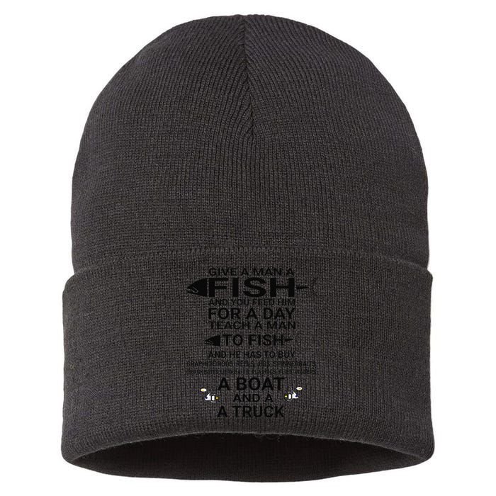 Give A Man A Fish Or Teach Him To Fish Fishing Sustainable Knit Beanie
